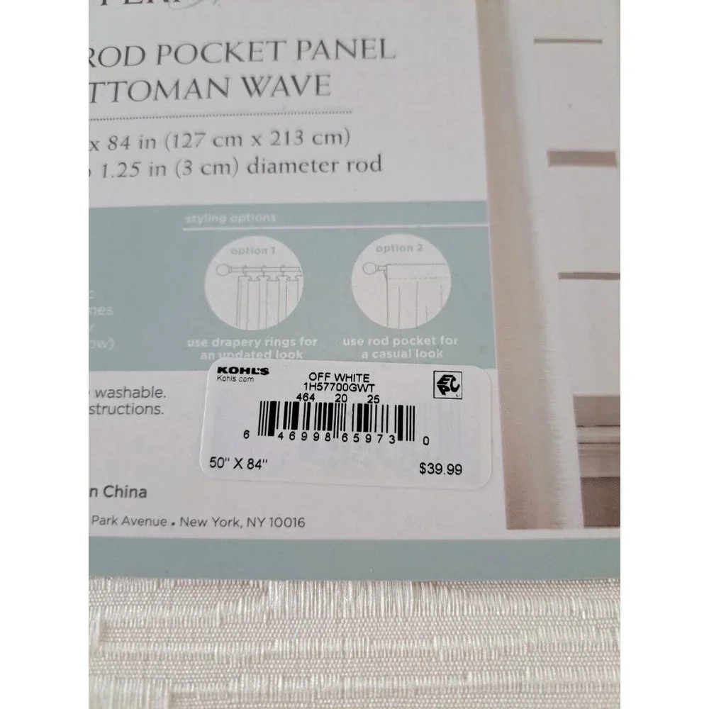 NEW Kohls Peri Home Curtain Panel Off White Ottoman Wave Textured 50x84